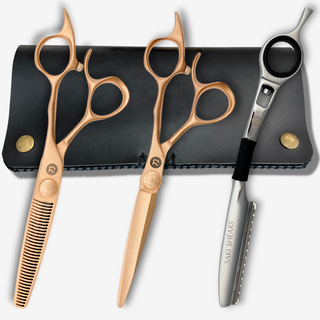 Premium Gold Hair Shears Set (Hair Cutting and Thinning Shears) — studio grey
