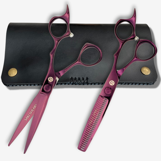 Saki Velora Wine Colored Hair Shears Set (Hair Cutting and Thinning Shears) — studio grey